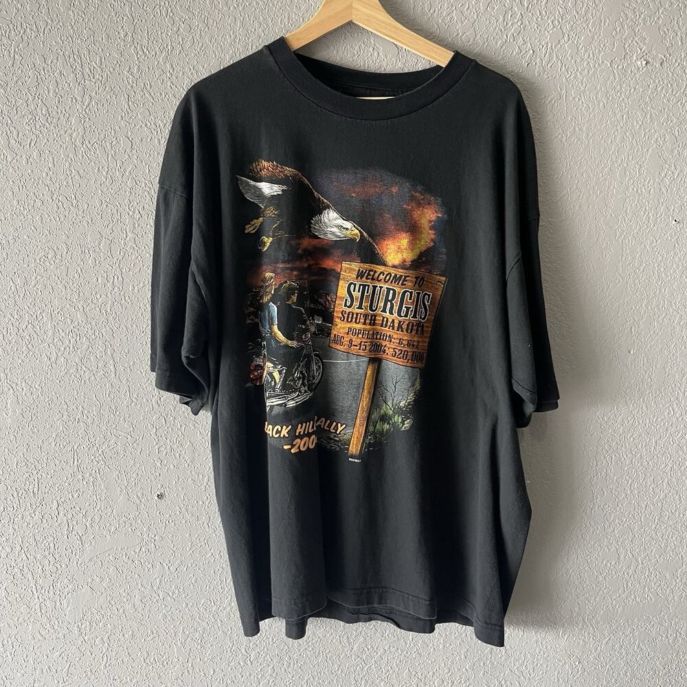 Vintage Sturgis Biker Rally Black Tshirt Men’s XL 90’s Motorcycle Grunge Tee